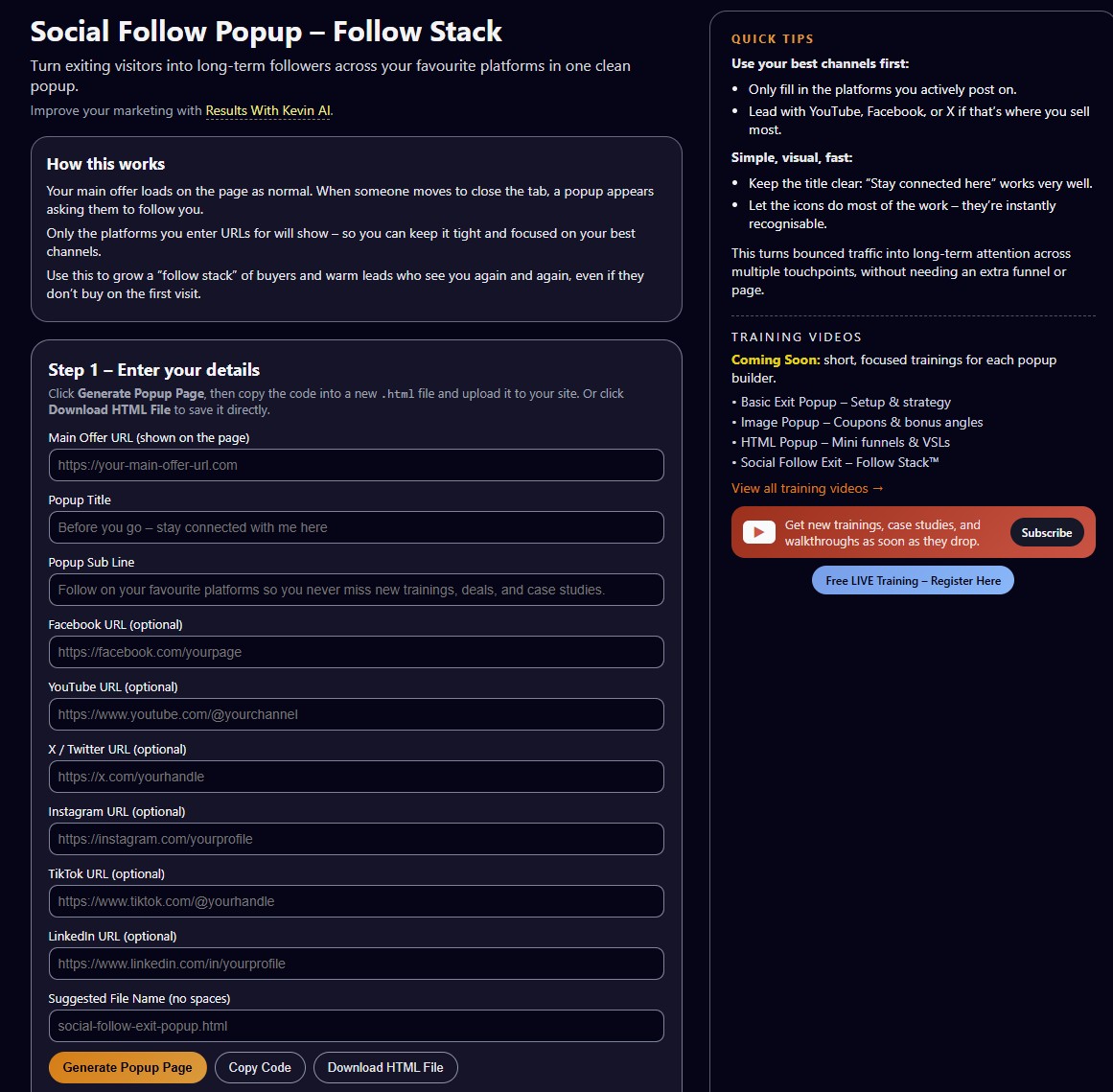 Social Follow Popup